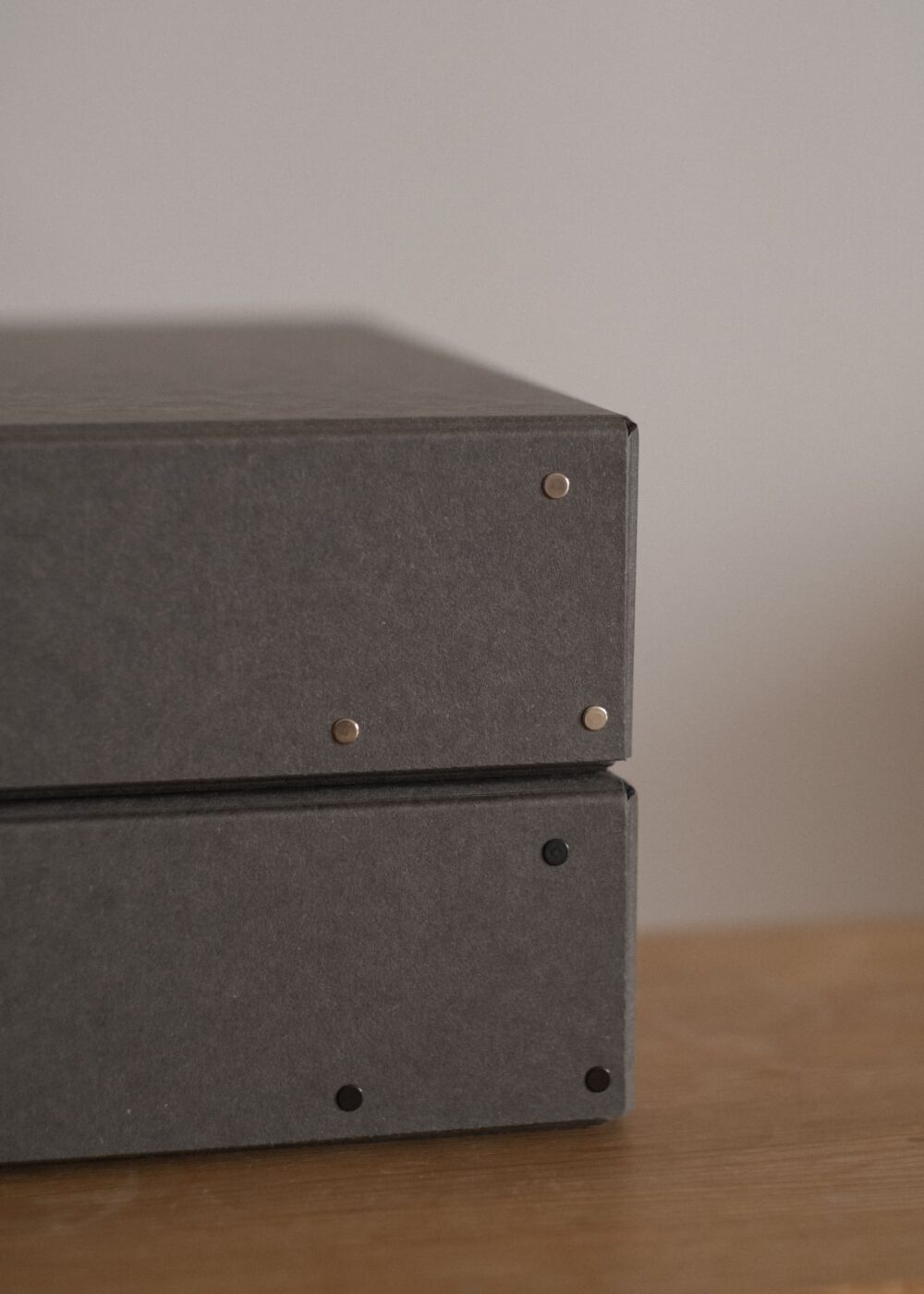 Archival storage box “Rivet Box” Charcoal Gray / Nickel Silver and Black - FROME